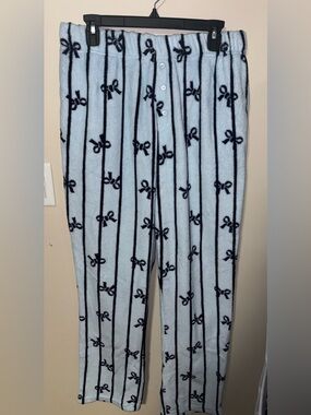 Love and Liberty Light Blue Fleece Pajama Pants with Navy Bow Stripe